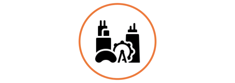 Chicago skyline icon with building silhouettes in orange circle
