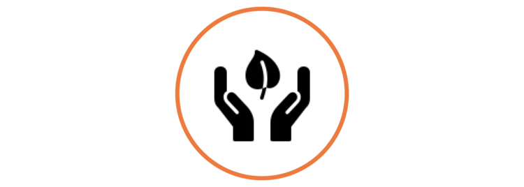 Hands with leaf icon in orange circle