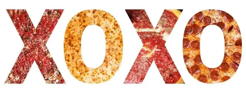 XOXO text filled with pizza textures