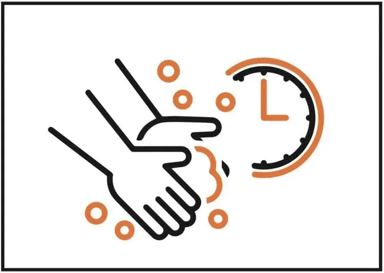 Handwashing icon with bubbles and clock