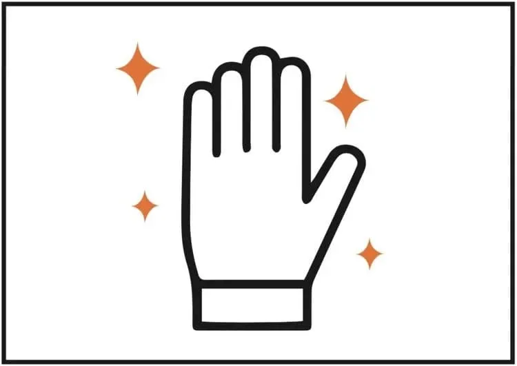 Black hand icon with orange sparkles representing cleanliness