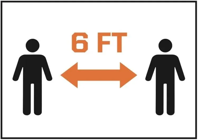 Social distancing icon showing two figures separated by a 6 foot arrow