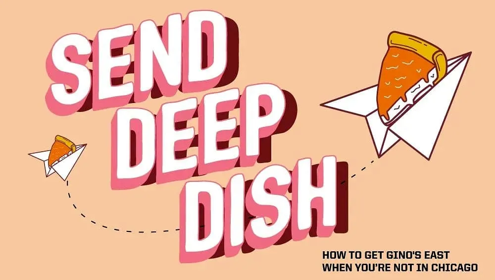 Send Deep Dish title graphic with a slice of pizza flying on a paper airplane