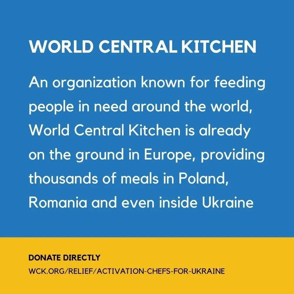 World Central Kitchen donation graphic describing meal relief efforts in Poland, Romania and Ukraine