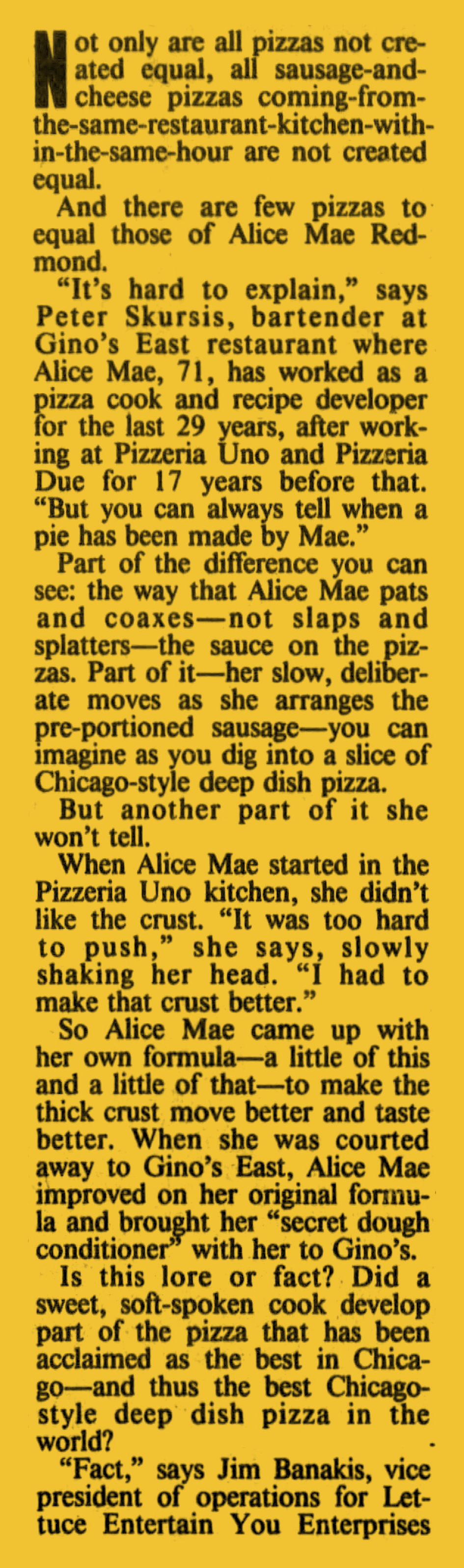 A newspaper article covering the Gino's East grand opening