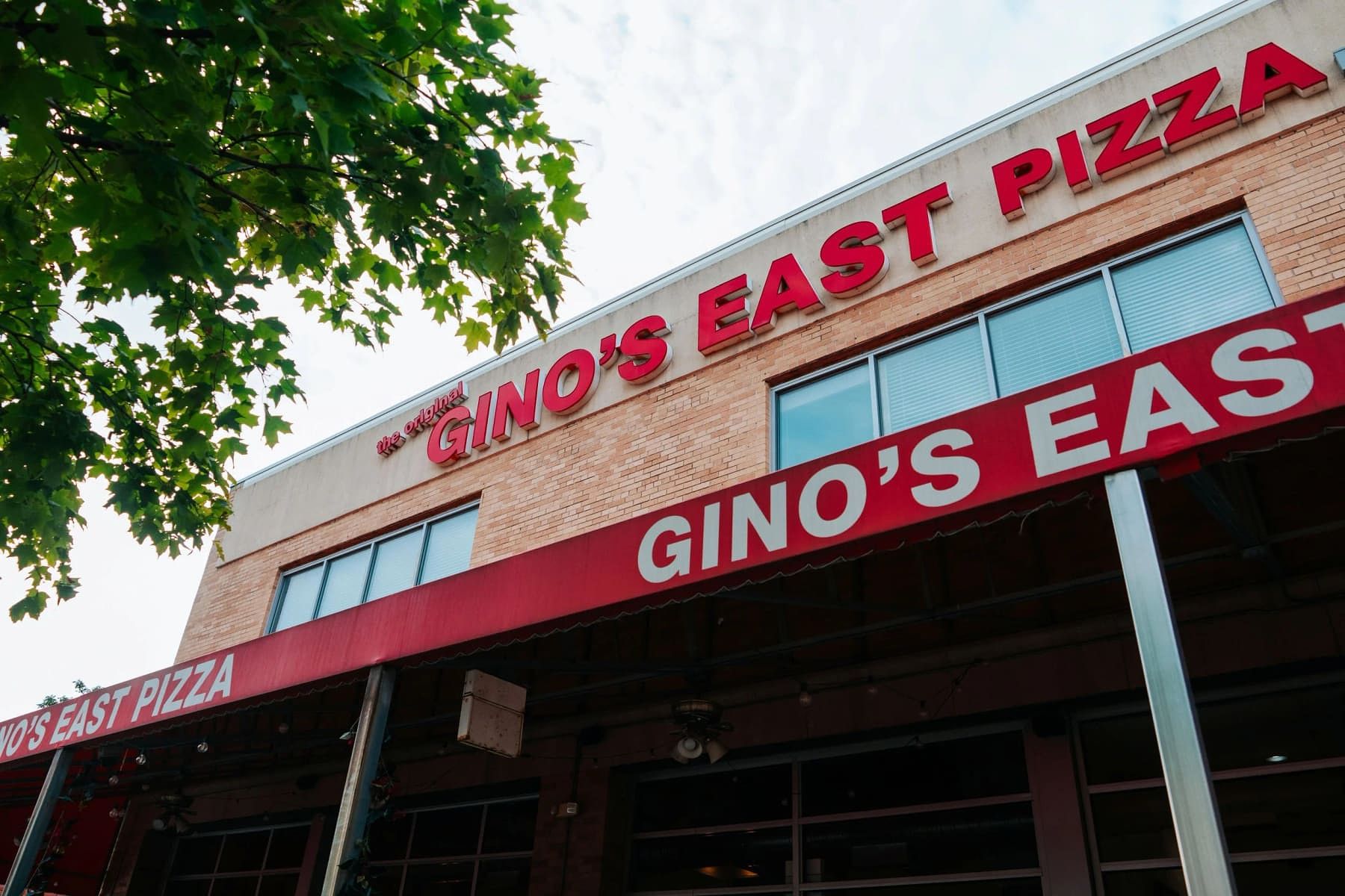 Exterior of Gino's East Wheaton, a former firehouse on West Front Street