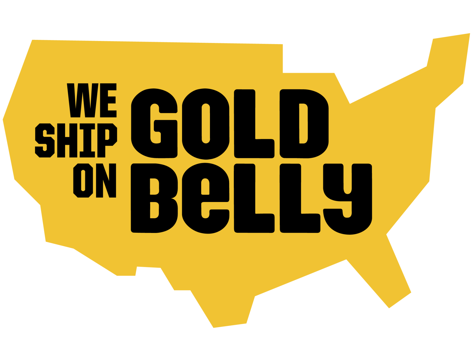 Yellow map of the United States with the text 'We ship on Goldbelly'