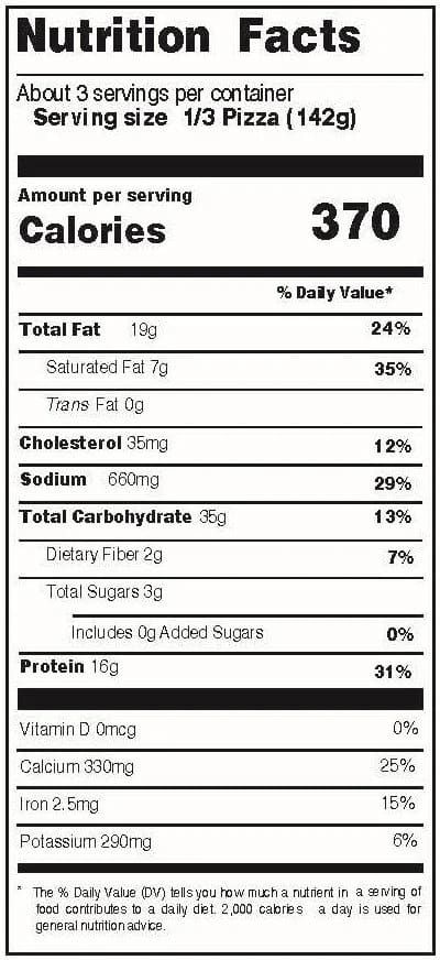 Nutrition facts panel for the thin crust sausage pizza