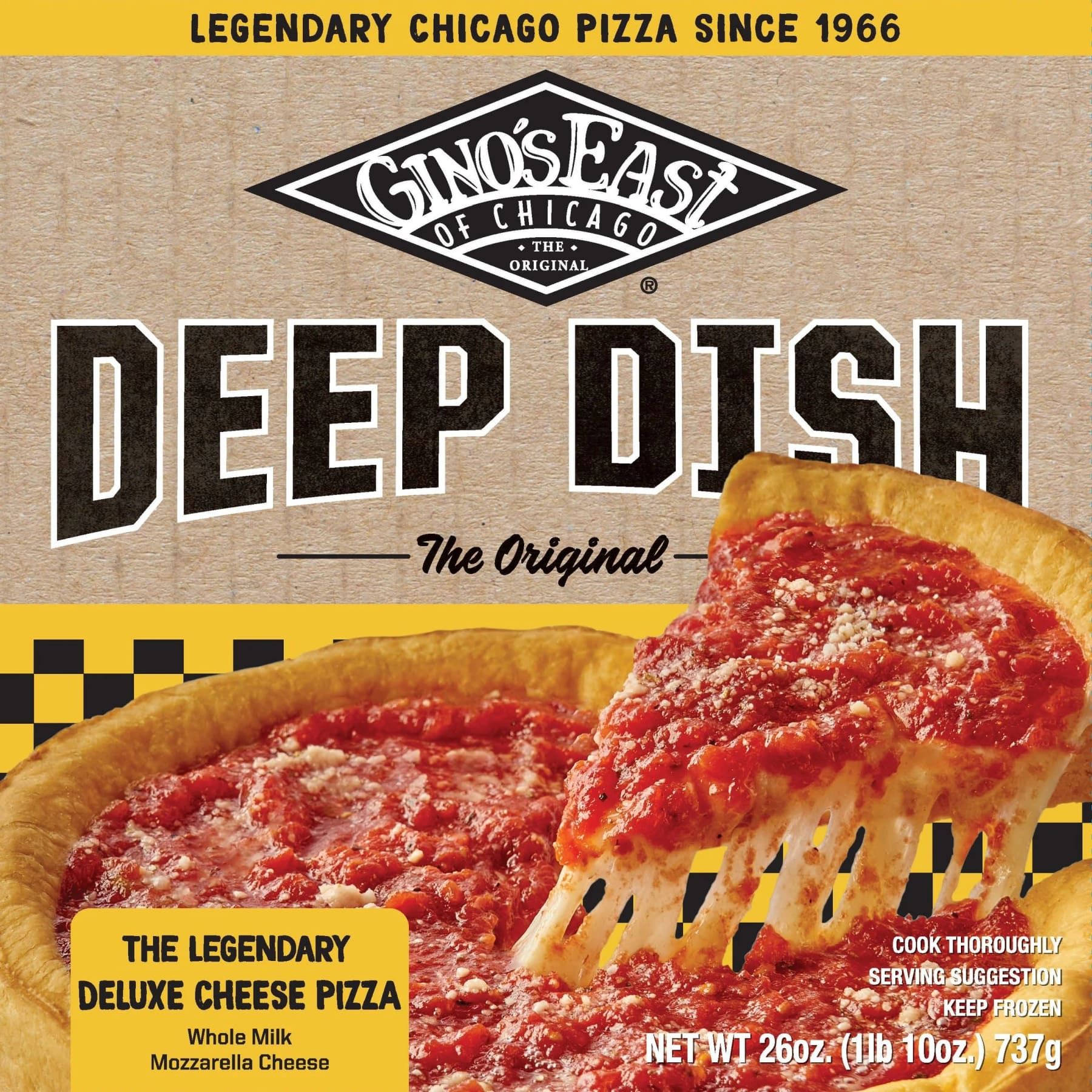 Gino's East frozen deep dish cheese pizza box