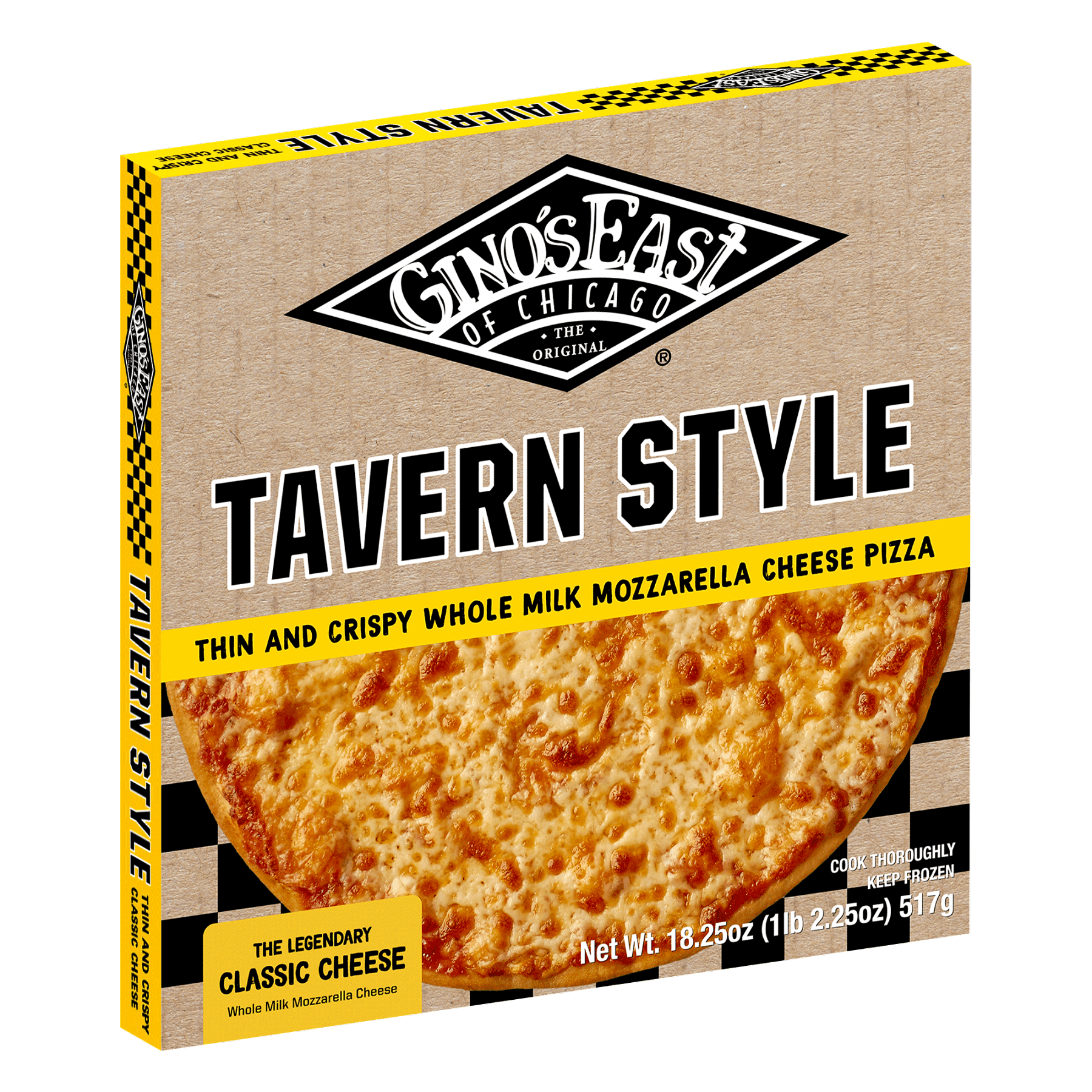 Box of Gino’s East Authentic Tavern Style Four Cheese frozen pizza