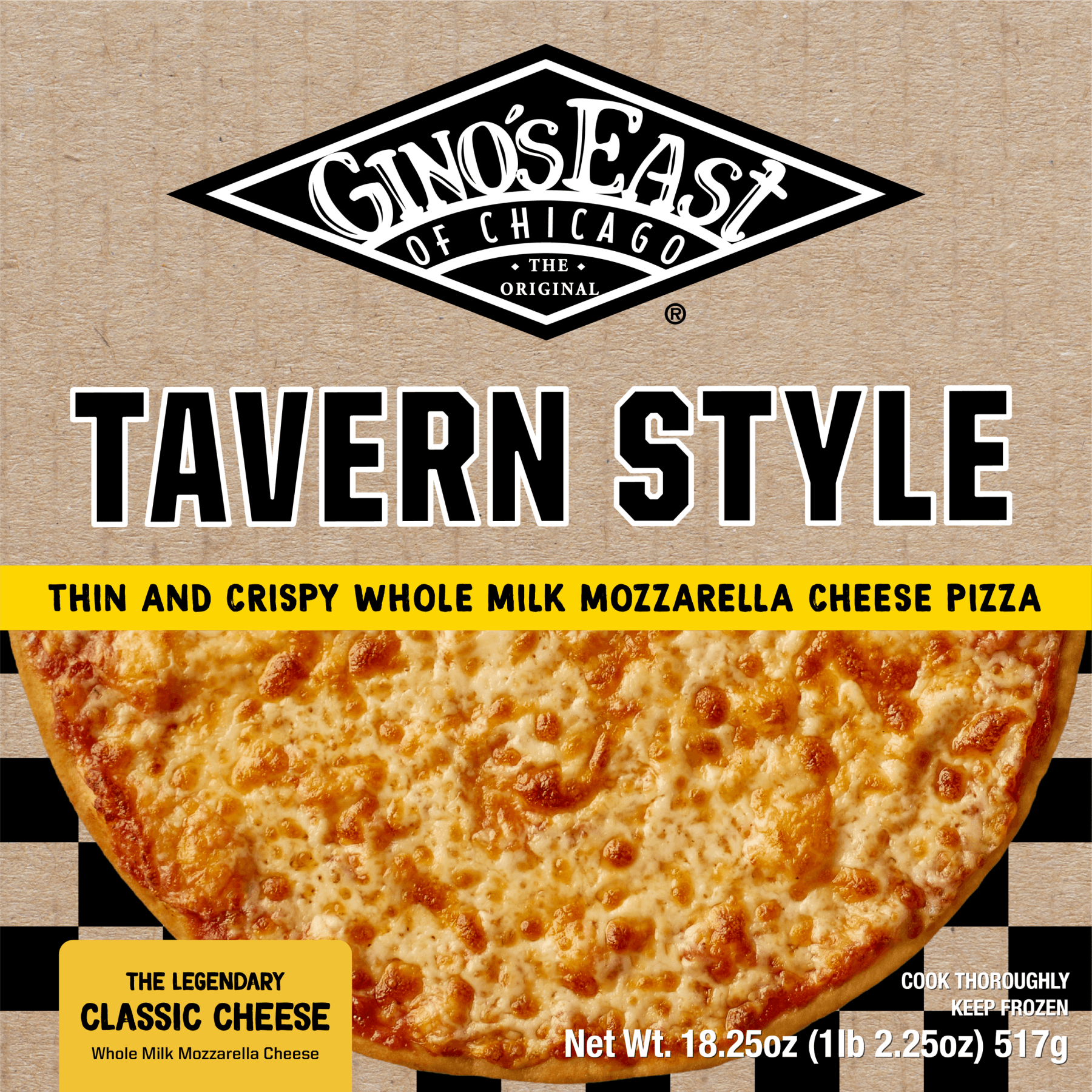Gino's East frozen tavern style cheese pizza box